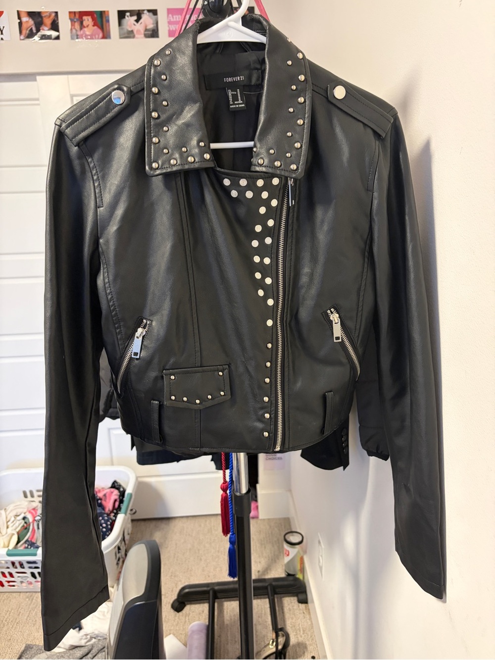 Forever 21 Black Studded Faux Leather Biker Jacket